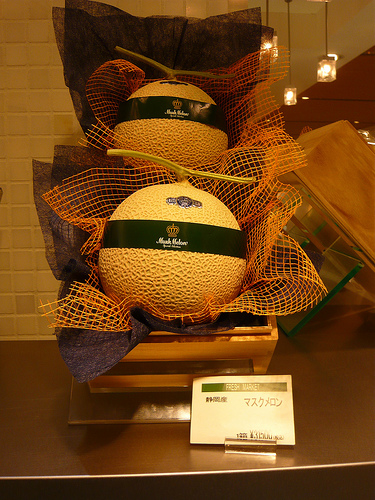 A pair of melons in a presentation box – ready to be given as a gift